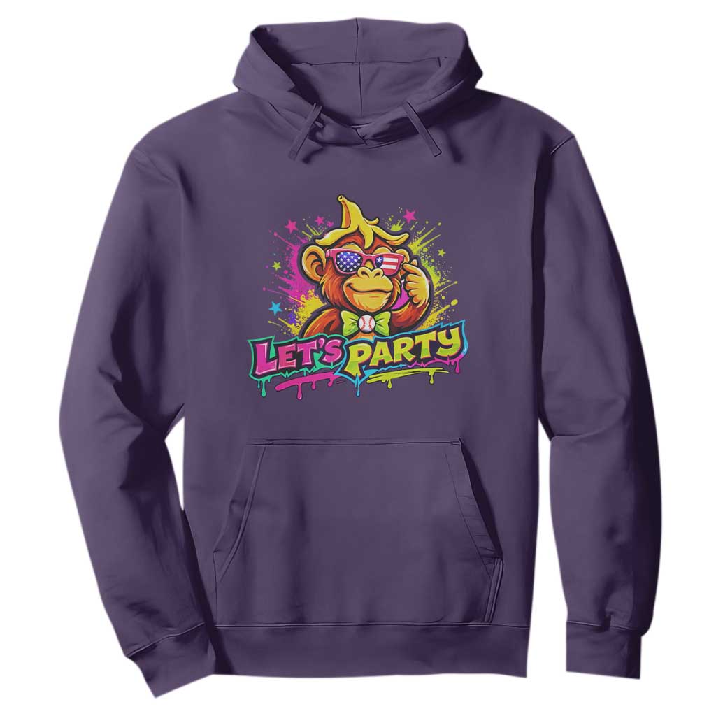 Lets Party Baseball Monkey Colorful Graphic Hoodie American Flag Game Day Fans Ball Party Vibes TS02 Purple Print Your Wear