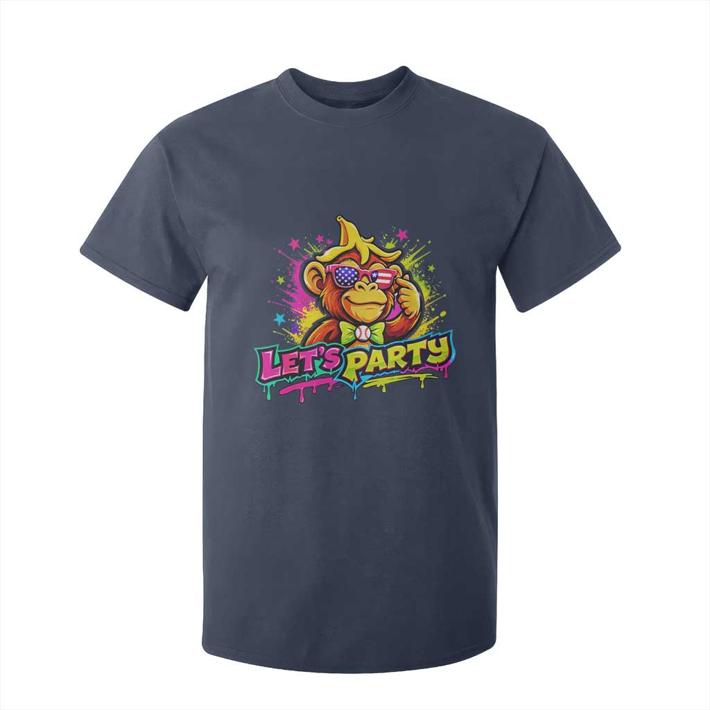 Lets Party Baseball Monkey Colorful Graphic T Shirt For Kid American Flag Game Day Fans Ball Party Vibes TS02 Navy Print Your Wear