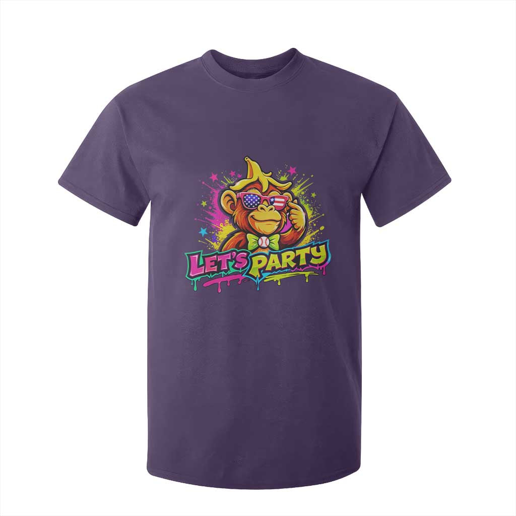Lets Party Baseball Monkey Colorful Graphic T Shirt For Kid American Flag Game Day Fans Ball Party Vibes TS02 Purple Print Your Wear