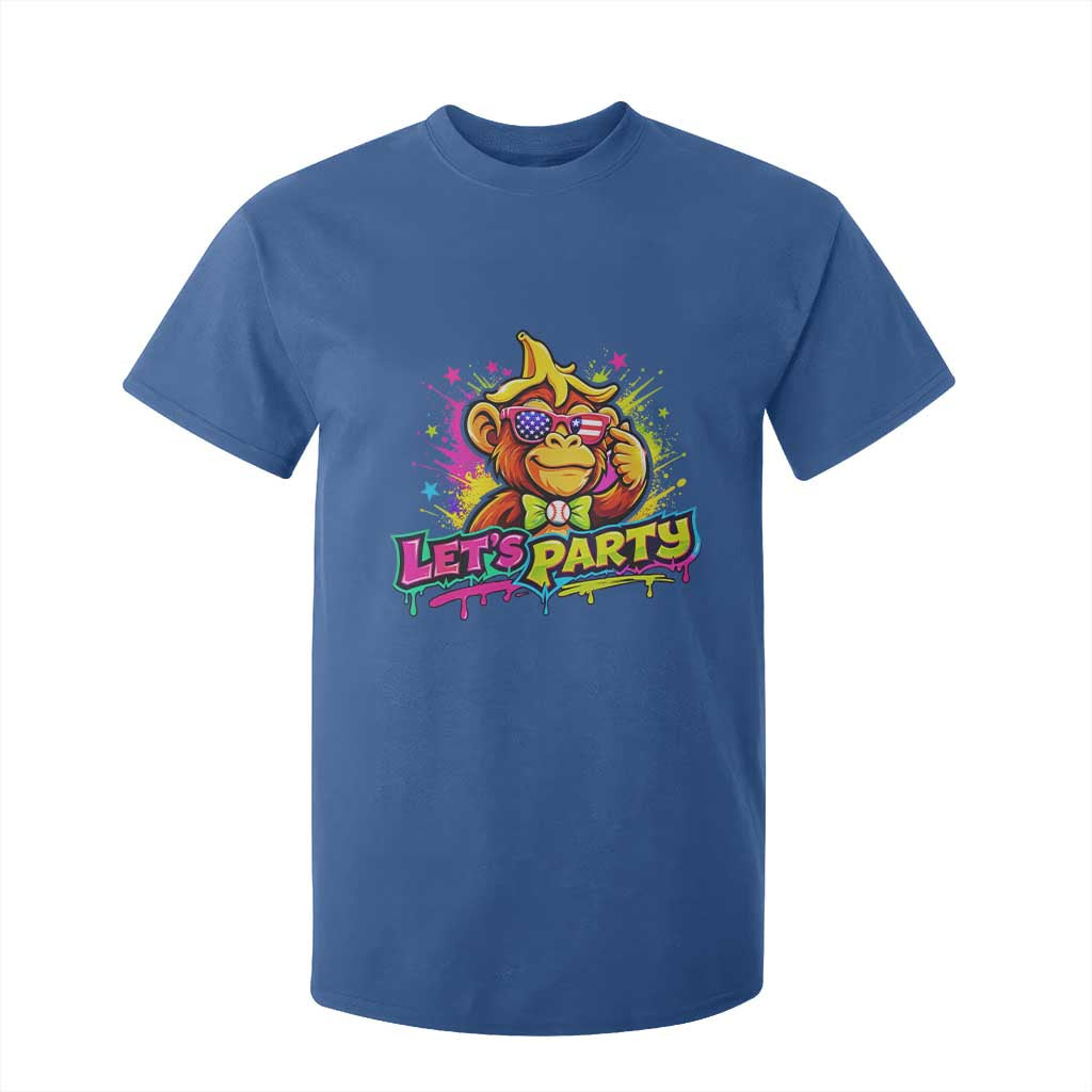 Lets Party Baseball Monkey Colorful Graphic T Shirt For Kid American Flag Game Day Fans Ball Party Vibes TS02 Royal Blue Print Your Wear