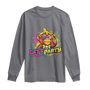 Lets Party Baseball Monkey Colorful Graphic Long Sleeve Shirt American Flag Game Day Fans Ball Party Vibes TS02 Charcoal Print Your Wear