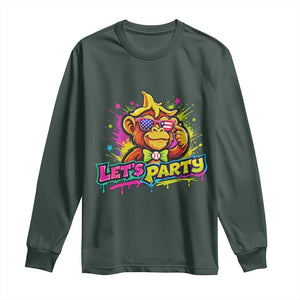 Lets Party Baseball Monkey Colorful Graphic Long Sleeve Shirt American Flag Game Day Fans Ball Party Vibes TS02 Dark Forest Green Print Your Wear