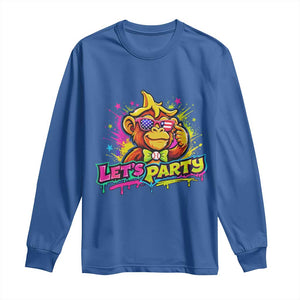 Lets Party Baseball Monkey Colorful Graphic Long Sleeve Shirt American Flag Game Day Fans Ball Party Vibes TS02 Royal Blue Print Your Wear