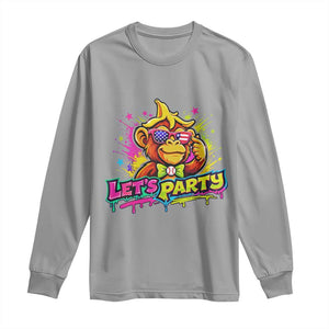 Lets Party Baseball Monkey Colorful Graphic Long Sleeve Shirt American Flag Game Day Fans Ball Party Vibes TS02 Sport Gray Print Your Wear
