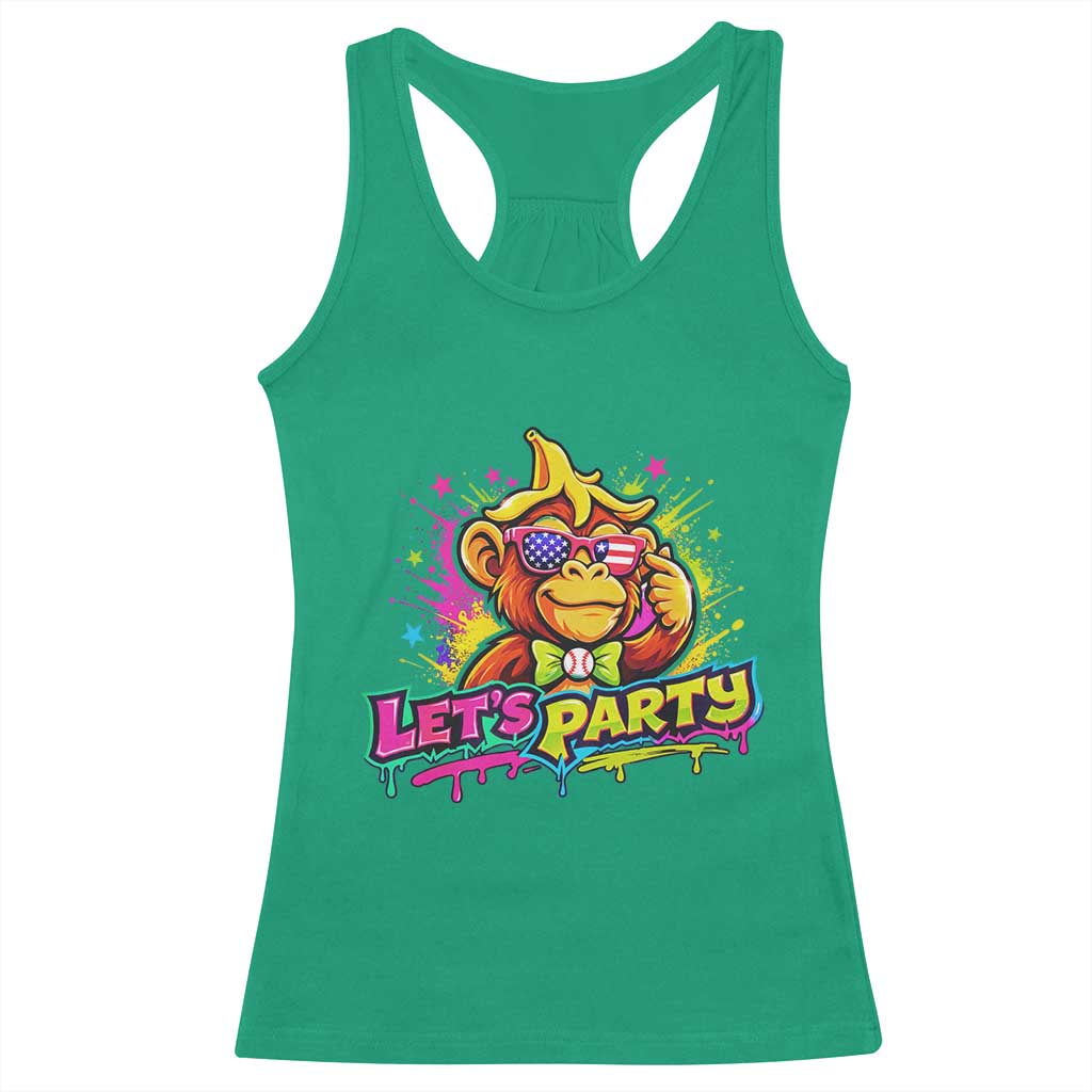 Lets Party Baseball Monkey Colorful Graphic Racerback Tank Top American Flag Game Day Fans Ball Party Vibes TS02 Irish Green Print Your Wear
