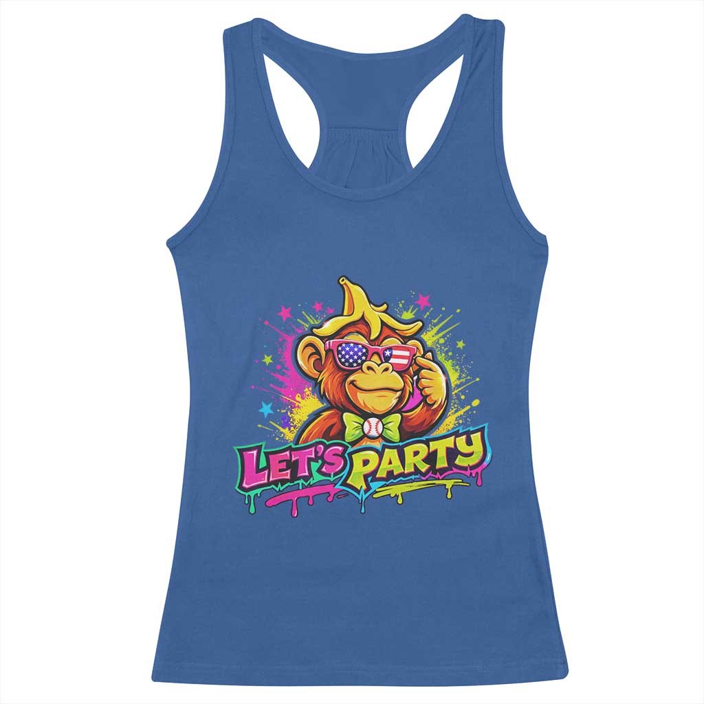 Lets Party Baseball Monkey Colorful Graphic Racerback Tank Top American Flag Game Day Fans Ball Party Vibes TS02 Royal Blue Print Your Wear