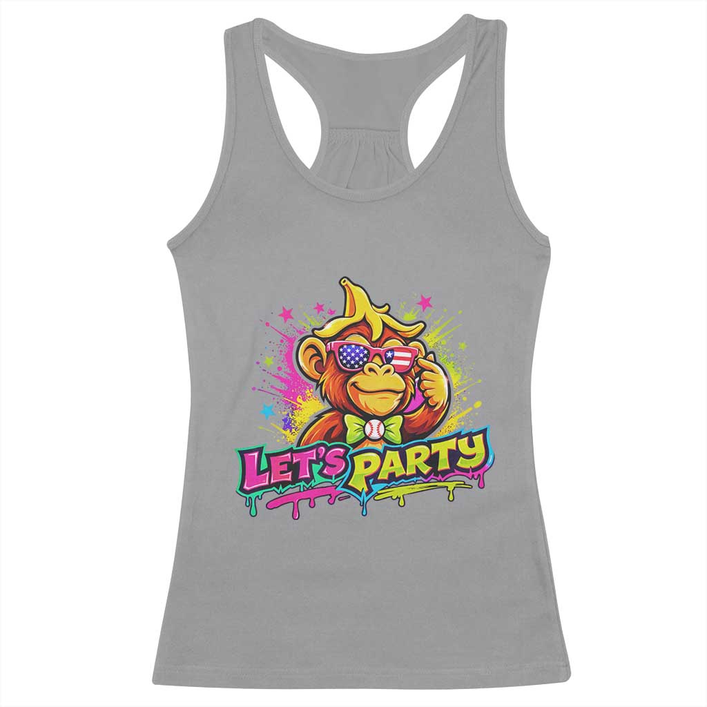Lets Party Baseball Monkey Colorful Graphic Racerback Tank Top American Flag Game Day Fans Ball Party Vibes TS02 Sport Gray Print Your Wear
