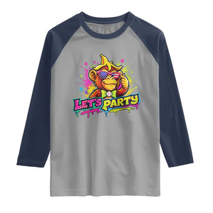 Lets Party Baseball Monkey Colorful Graphic Raglan Shirt American Flag Game Day Fans Ball Party Vibes TS02 Sport Gray Navy Print Your Wear