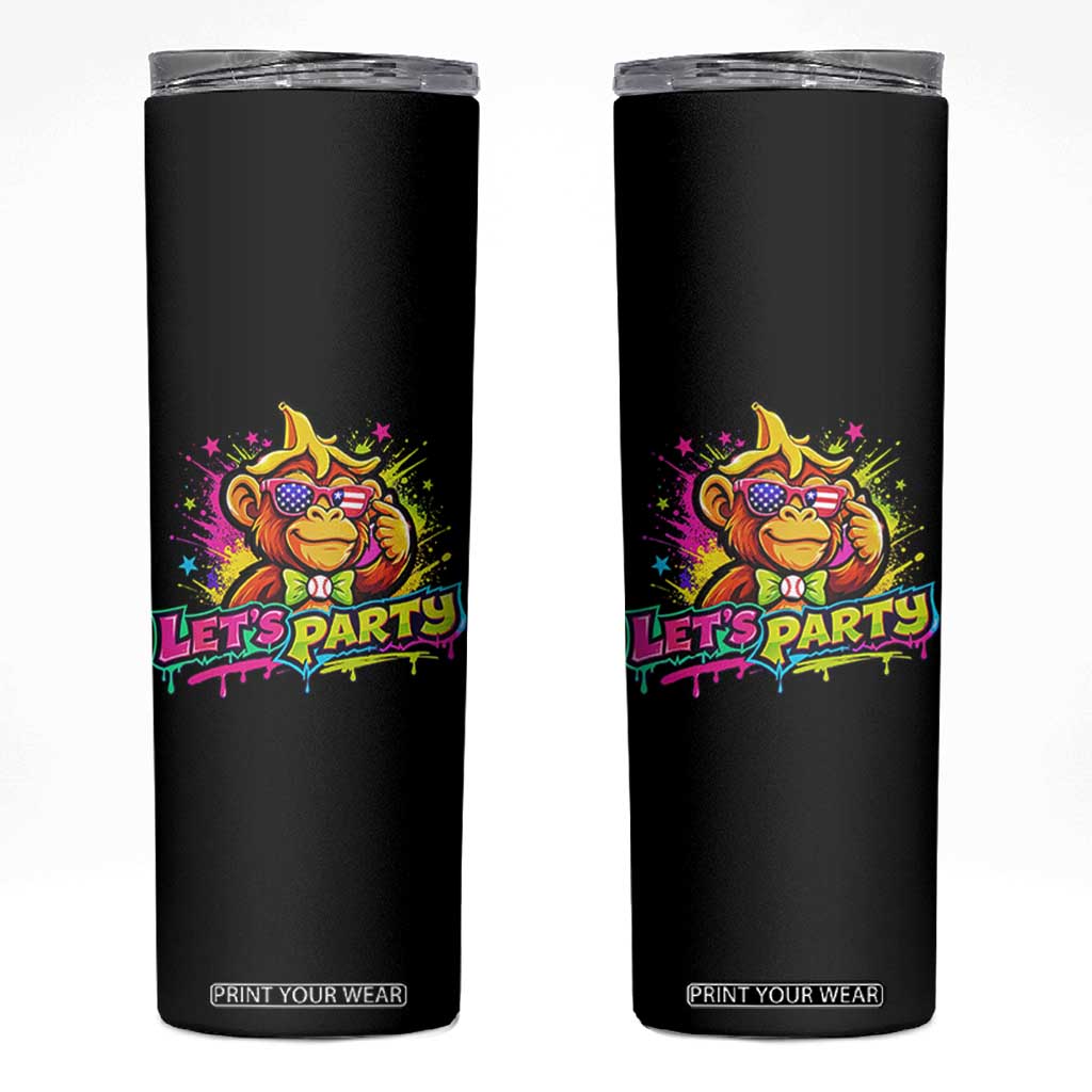 Lets Party Baseball Monkey Colorful Graphic Skinny Tumbler American Flag Game Day Fans Ball Party Vibes TS02 Black Print Your Wear
