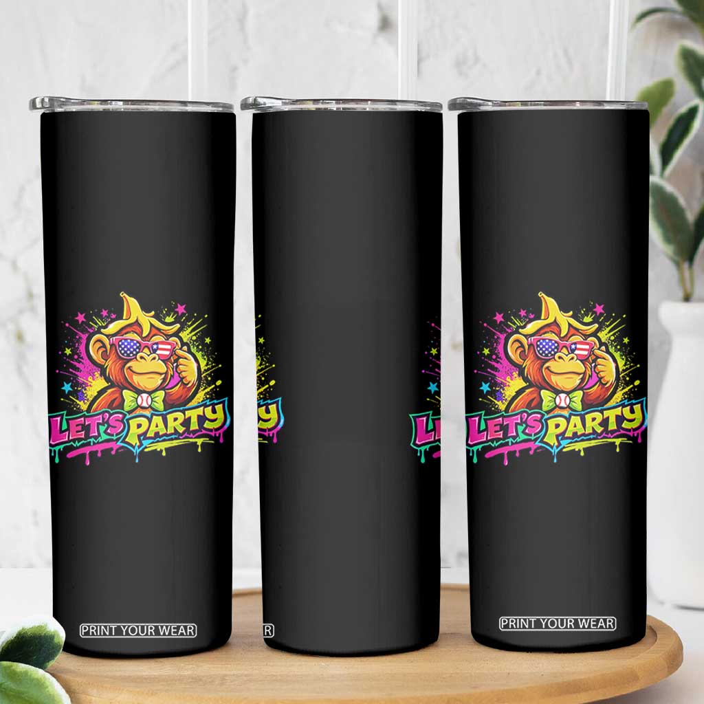 Lets Party Baseball Monkey Colorful Graphic Skinny Tumbler American Flag Game Day Fans Ball Party Vibes TS02 Print Your Wear