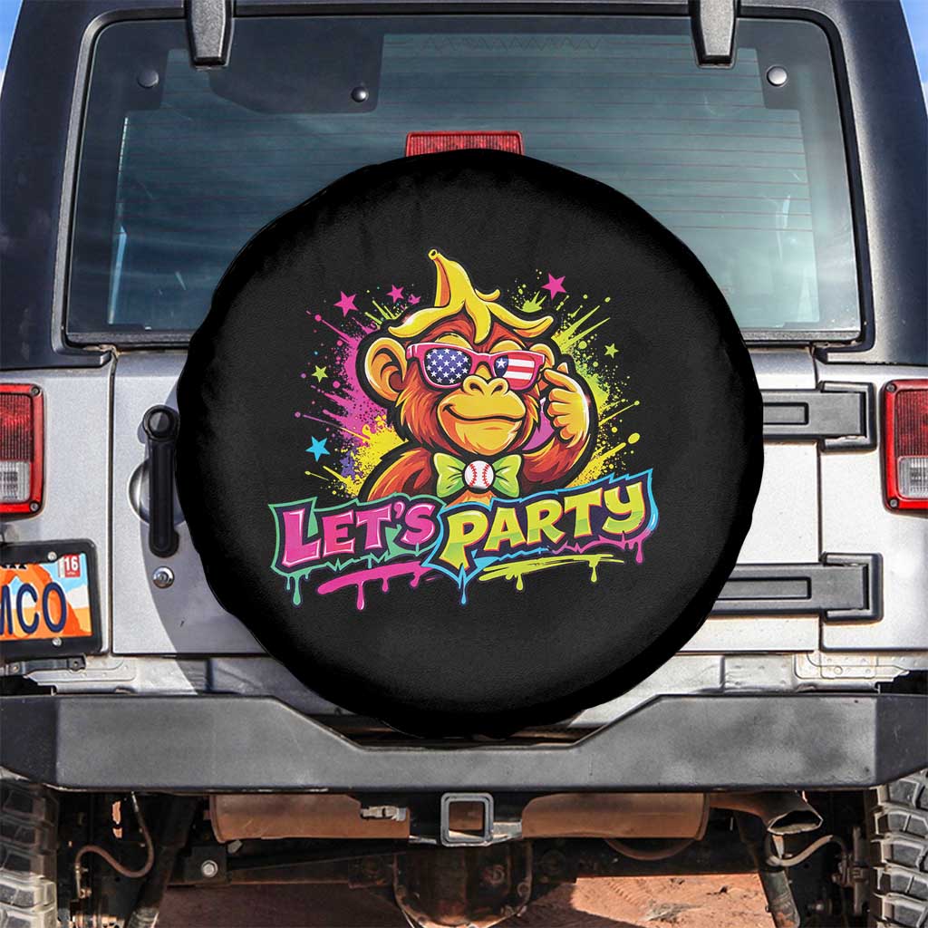 Lets Party Baseball Monkey Colorful Graphic Spare Tire Cover American Flag Game Day Fans Ball Party Vibes TS02 No hole Black Print Your Wear