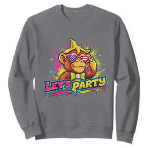 Lets Party Baseball Monkey Colorful Graphic Sweatshirt American Flag Game Day Fans Ball Party Vibes TS02 Charcoal Print Your Wear