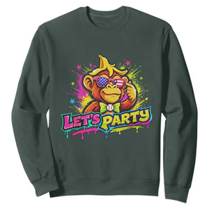 Lets Party Baseball Monkey Colorful Graphic Sweatshirt American Flag Game Day Fans Ball Party Vibes TS02 Dark Forest Green Print Your Wear