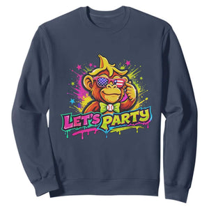 Lets Party Baseball Monkey Colorful Graphic Sweatshirt American Flag Game Day Fans Ball Party Vibes TS02 Navy Print Your Wear