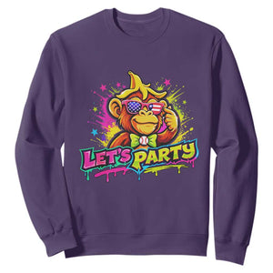 Lets Party Baseball Monkey Colorful Graphic Sweatshirt American Flag Game Day Fans Ball Party Vibes TS02 Purple Print Your Wear