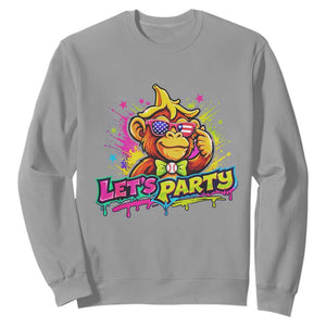 Lets Party Baseball Monkey Colorful Graphic Sweatshirt American Flag Game Day Fans Ball Party Vibes TS02 Sport Gray Print Your Wear