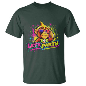 Lets Party Baseball Monkey Colorful Graphic T Shirt American Flag Game Day Fans Ball Party Vibes TS02 Dark Forest Green Print Your Wear