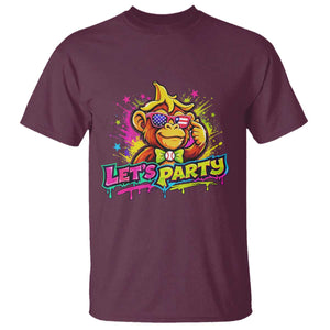 Lets Party Baseball Monkey Colorful Graphic T Shirt American Flag Game Day Fans Ball Party Vibes TS02 Maroon Print Your Wear