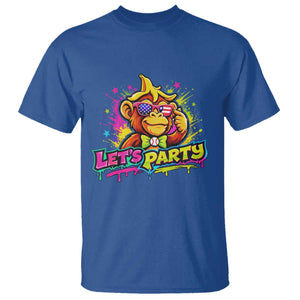 Lets Party Baseball Monkey Colorful Graphic T Shirt American Flag Game Day Fans Ball Party Vibes TS02 Royal Blue Print Your Wear
