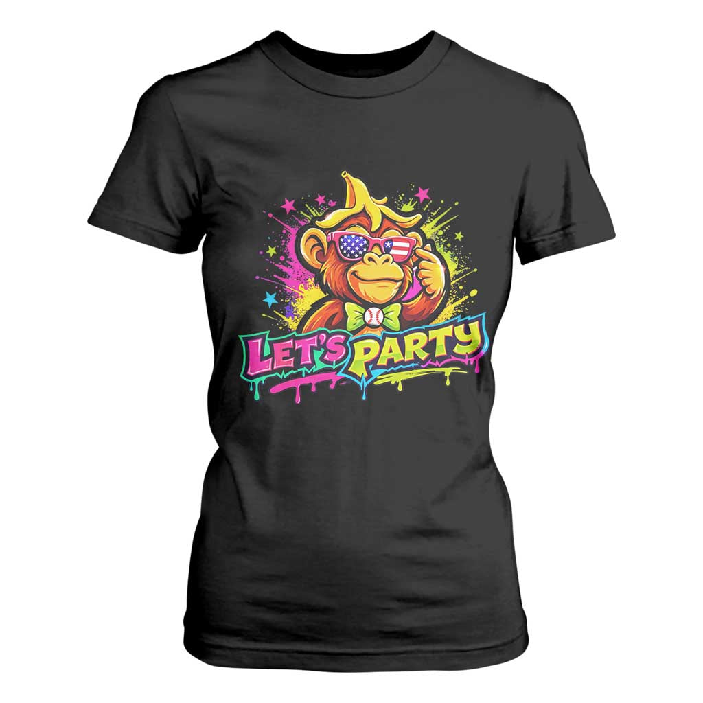 Lets Party Baseball Monkey Colorful Graphic T Shirt For Women American Flag Game Day Fans Ball Party Vibes TS02 Black Print Your Wear
