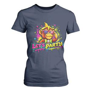 Lets Party Baseball Monkey Colorful Graphic T Shirt For Women American Flag Game Day Fans Ball Party Vibes TS02 Navy Print Your Wear