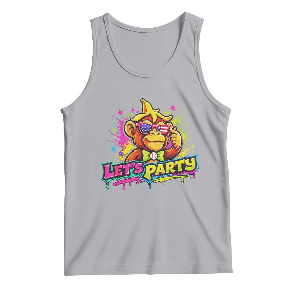 Lets Party Baseball Monkey Colorful Graphic Tank Top American Flag Game Day Fans Ball Party Vibes TS02 Athletic Heather Print Your Wear