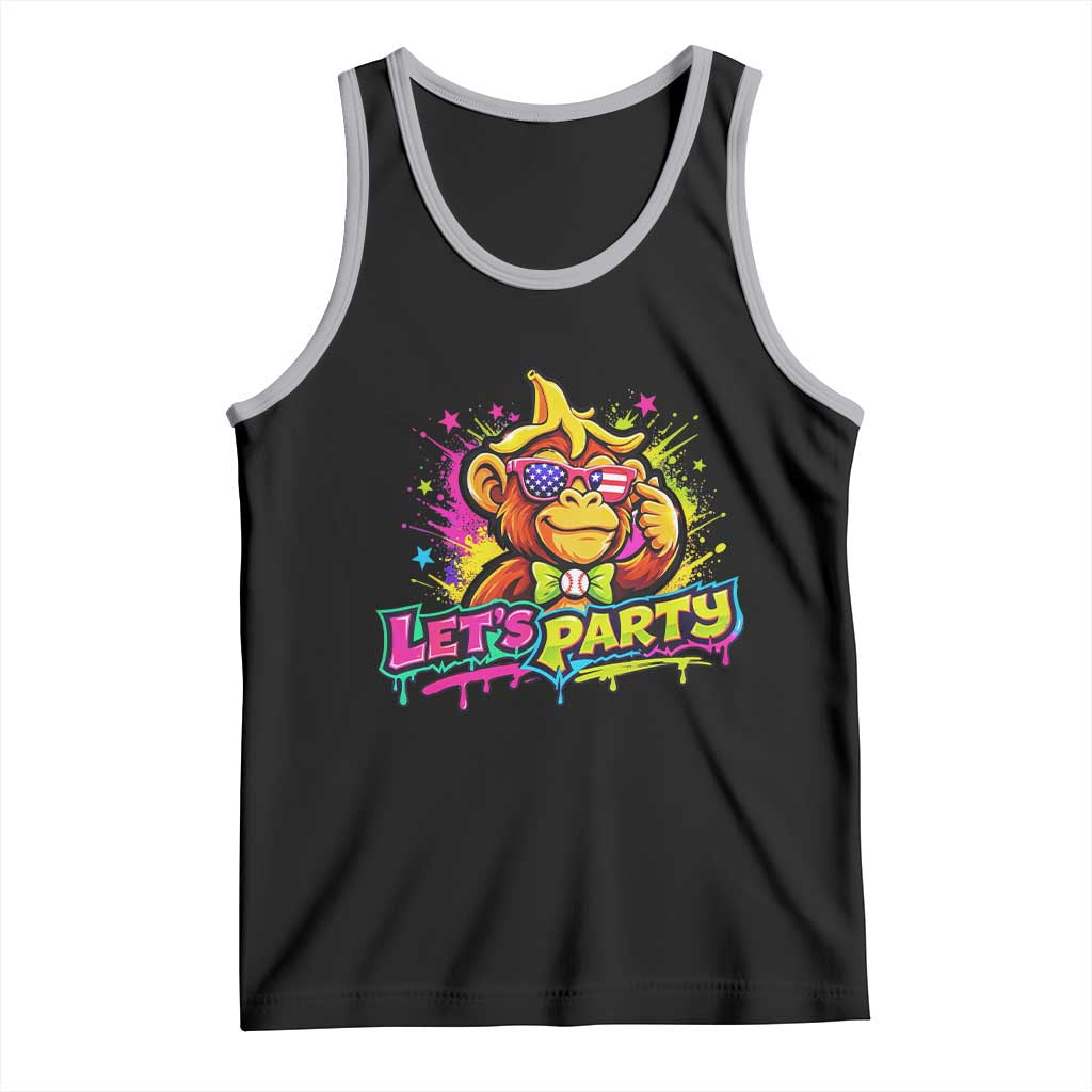 Lets Party Baseball Monkey Colorful Graphic Tank Top American Flag Game Day Fans Ball Party Vibes TS02 Black Athletic Heather Print Your Wear