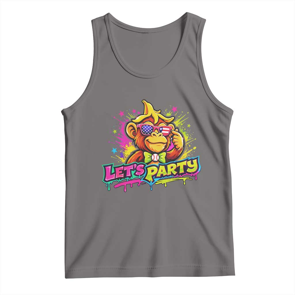 Lets Party Baseball Monkey Colorful Graphic Tank Top American Flag Game Day Fans Ball Party Vibes TS02 Deep Heather Print Your Wear