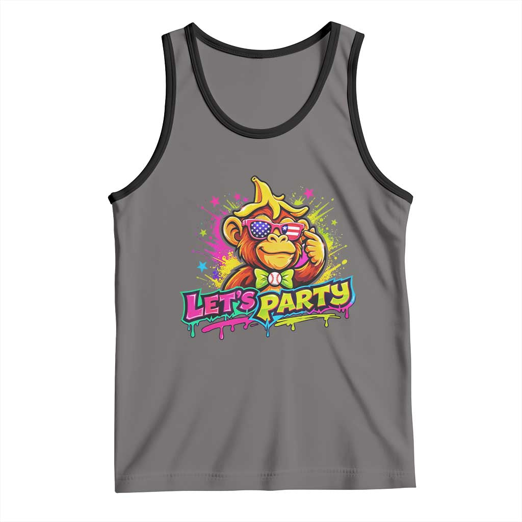 Lets Party Baseball Monkey Colorful Graphic Tank Top American Flag Game Day Fans Ball Party Vibes TS02 Deep Heather Black Print Your Wear