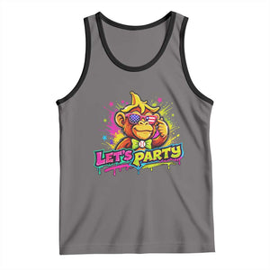 Lets Party Baseball Monkey Colorful Graphic Tank Top American Flag Game Day Fans Ball Party Vibes TS02 Deep Heather Black Print Your Wear