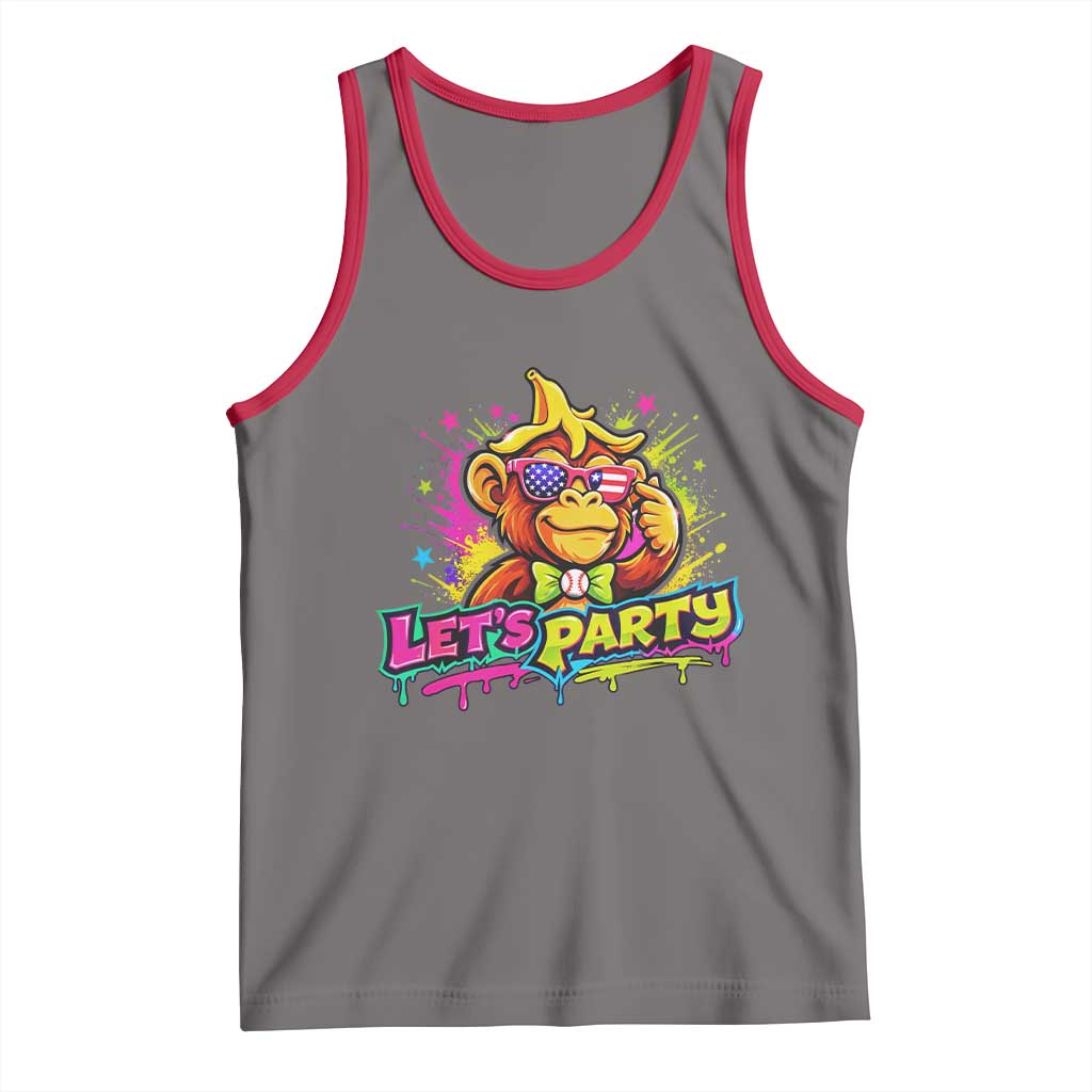 Lets Party Baseball Monkey Colorful Graphic Tank Top American Flag Game Day Fans Ball Party Vibes TS02 Deep Heather Red Print Your Wear
