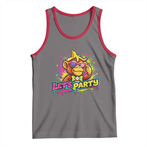 Lets Party Baseball Monkey Colorful Graphic Tank Top American Flag Game Day Fans Ball Party Vibes TS02 Deep Heather Red Print Your Wear