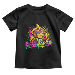 Lets Party Baseball Monkey Colorful Graphic Toddler T Shirt American Flag Game Day Fans Ball Party Vibes TS02 Black Print Your Wear