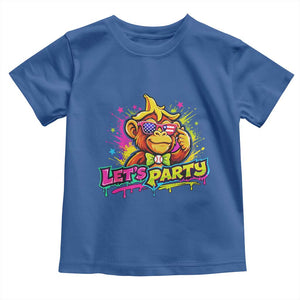 Lets Party Baseball Monkey Colorful Graphic Toddler T Shirt American Flag Game Day Fans Ball Party Vibes TS02 Royal Blue Print Your Wear