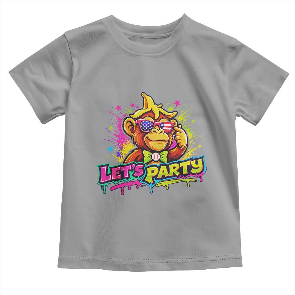 Lets Party Baseball Monkey Colorful Graphic Toddler T Shirt American Flag Game Day Fans Ball Party Vibes TS02 Sport Gray Print Your Wear