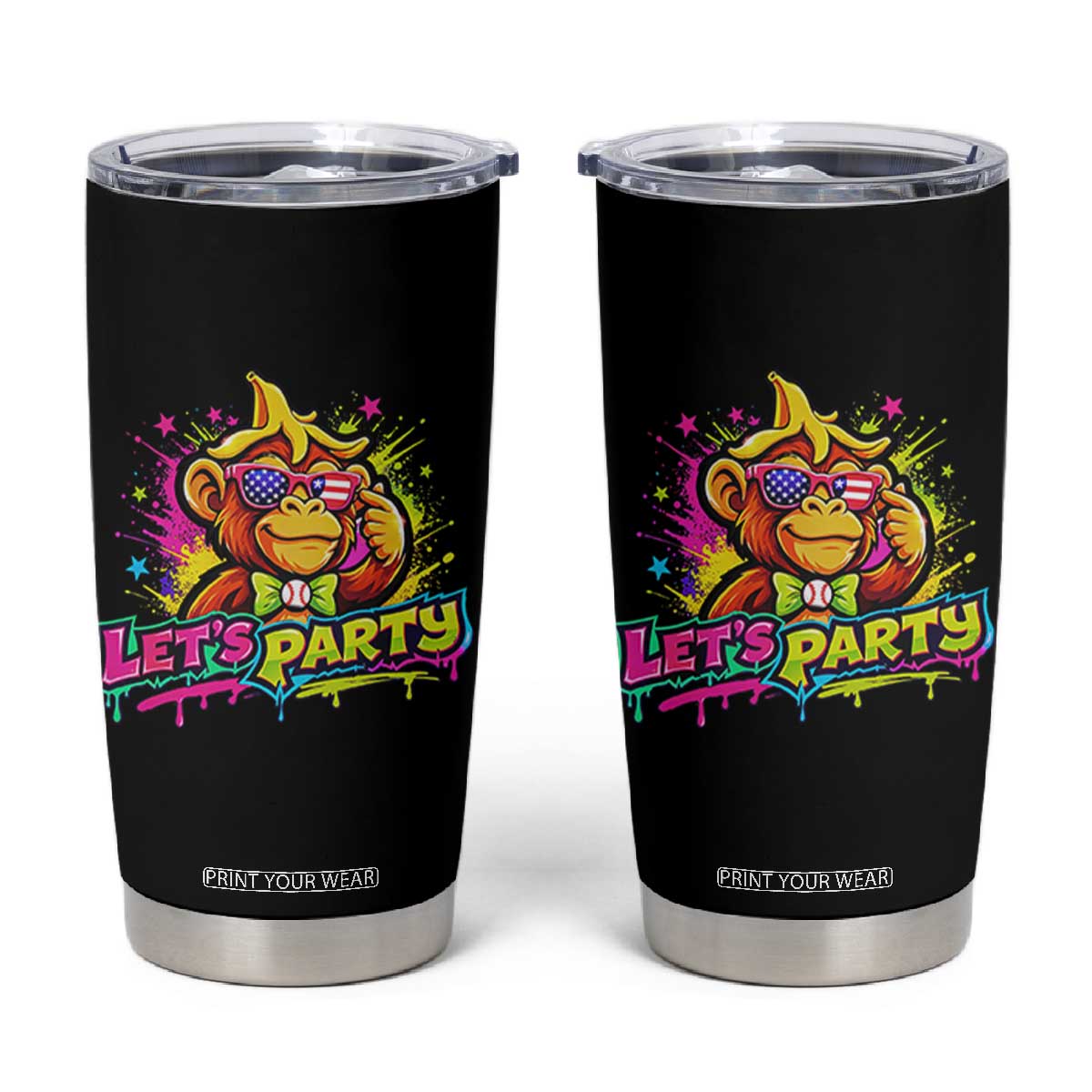Lets Party Baseball Monkey Colorful Graphic Tumbler Cup American Flag Game Day Fans Ball Party Vibes TS02 Black Print Your Wear