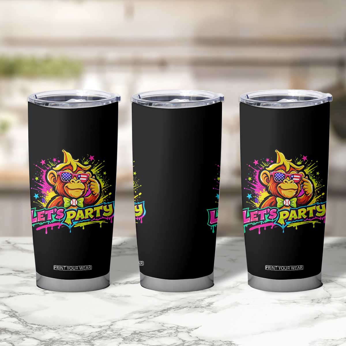 Lets Party Baseball Monkey Colorful Graphic Tumbler Cup American Flag Game Day Fans Ball Party Vibes TS02 Print Your Wear