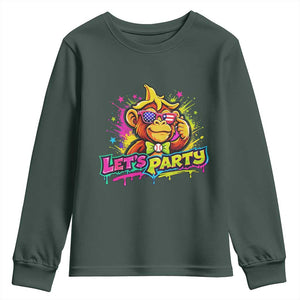 Lets Party Baseball Monkey Colorful Graphic Youth Sweatshirt American Flag Game Day Fans Ball Party Vibes TS02 Dark Forest Green Print Your Wear