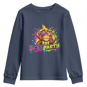 Lets Party Baseball Monkey Colorful Graphic Youth Sweatshirt American Flag Game Day Fans Ball Party Vibes TS02 Navy Print Your Wear