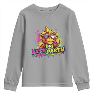 Lets Party Baseball Monkey Colorful Graphic Youth Sweatshirt American Flag Game Day Fans Ball Party Vibes TS02 Sport Gray Print Your Wear