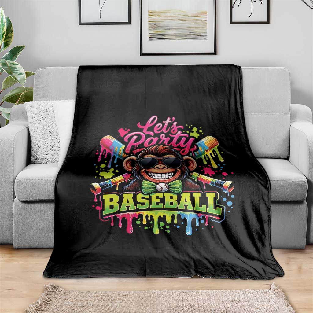 Lets Party Baseball Monkey Neon Dripping Graphic Throw Blanket Funny Ball Party Game Day Fans TS02 Print Your Wear