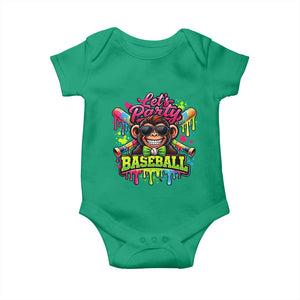 Lets Party Baseball Monkey Neon Dripping Graphic Baby Onesie Funny Ball Party Game Day Fans TS02 Irish Green Print Your Wear