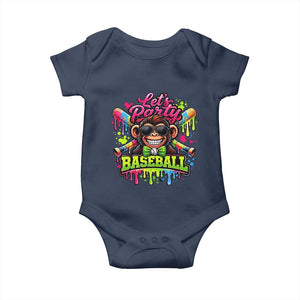 Lets Party Baseball Monkey Neon Dripping Graphic Baby Onesie Funny Ball Party Game Day Fans TS02 Navy Print Your Wear