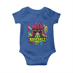 Lets Party Baseball Monkey Neon Dripping Graphic Baby Onesie Funny Ball Party Game Day Fans TS02 Royal Blue Print Your Wear