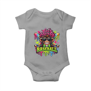 Lets Party Baseball Monkey Neon Dripping Graphic Baby Onesie Funny Ball Party Game Day Fans TS02 Sport Gray Print Your Wear