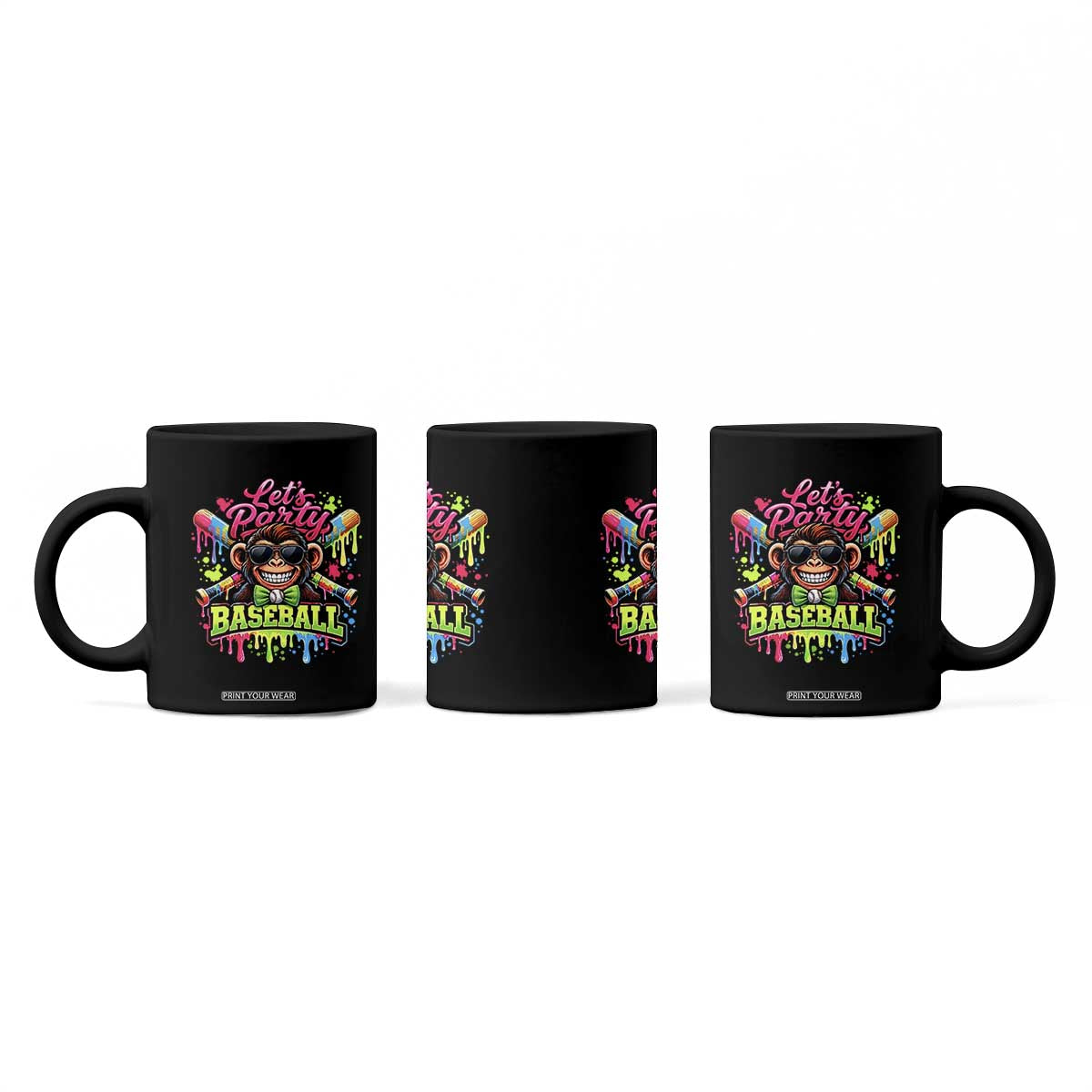 Lets Party Baseball Monkey Neon Dripping Graphic Coffee Mug Funny Ball Party Game Day Fans TS02 Print Your Wear