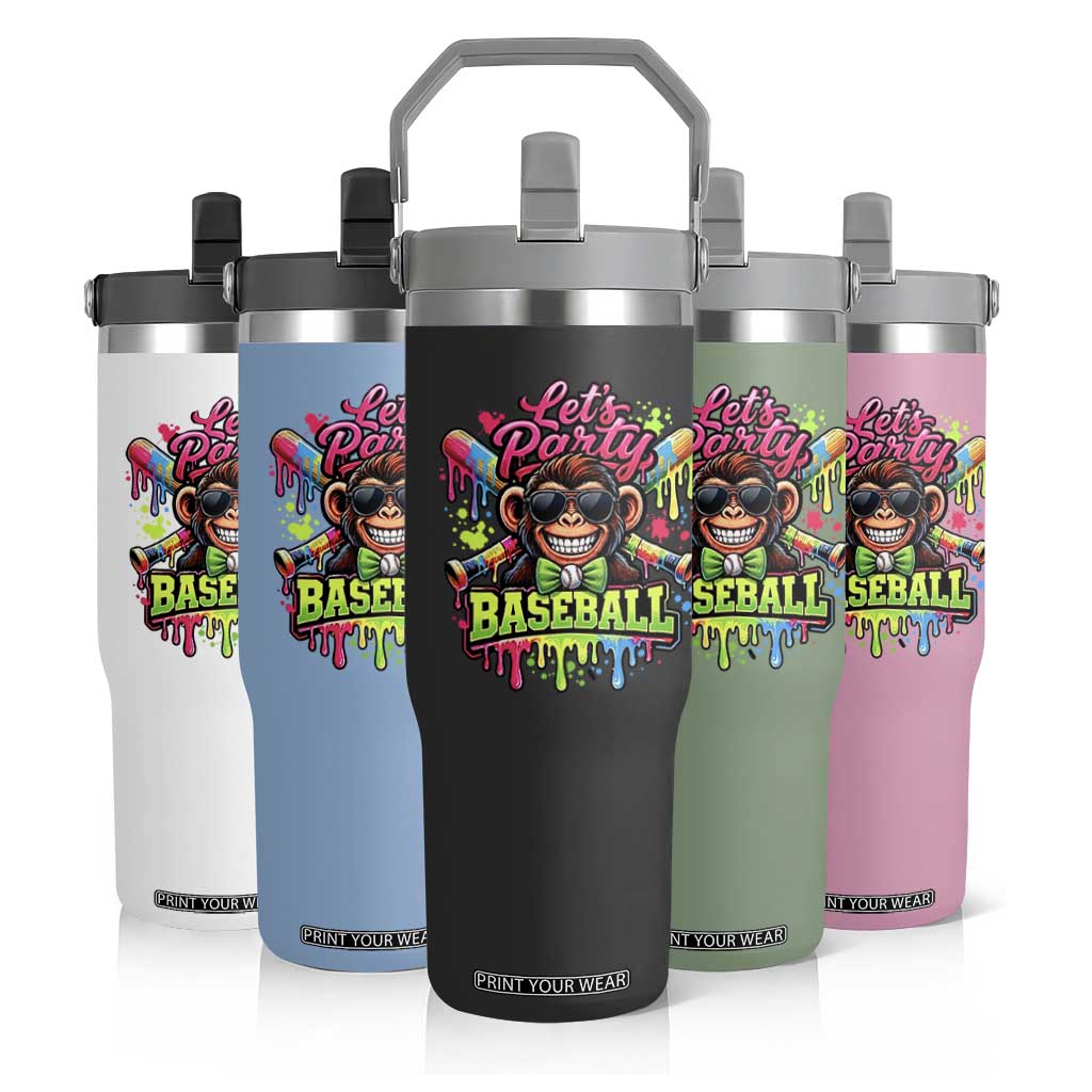 Lets Party Baseball Monkey Neon Dripping Graphic Flip Straw Tumbler Funny Ball Party Game Day Fans TS02 Print Your Wear