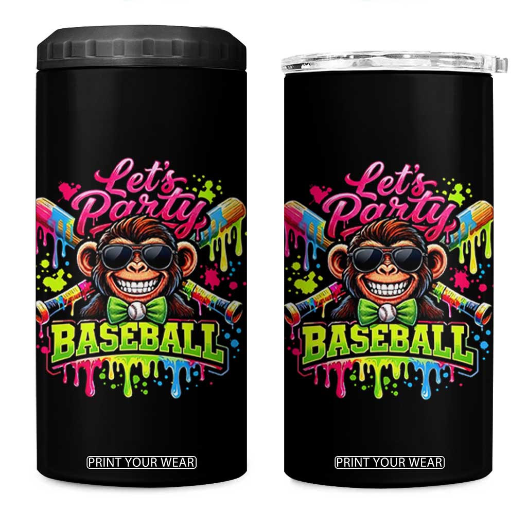 Lets Party Baseball Monkey Neon Dripping Graphic 4 in 1 Can Cooler Tumbler Funny Ball Party Game Day Fans TS02 One Size: 16 oz Black Print Your Wear