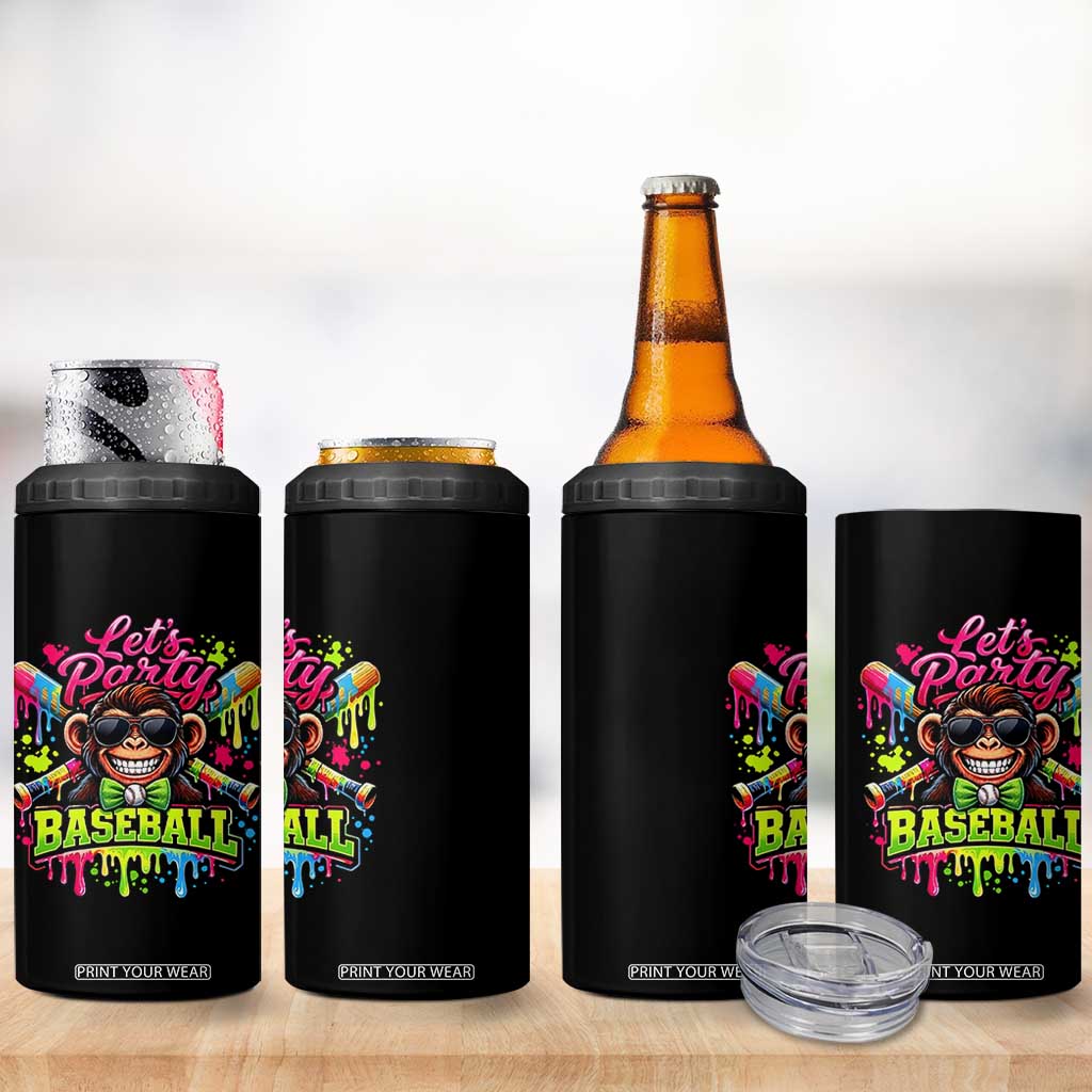 Lets Party Baseball Monkey Neon Dripping Graphic 4 in 1 Can Cooler Tumbler Funny Ball Party Game Day Fans TS02 Print Your Wear