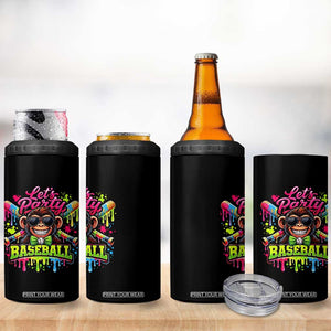 Lets Party Baseball Monkey Neon Dripping Graphic 4 in 1 Can Cooler Tumbler Funny Ball Party Game Day Fans TS02 Print Your Wear